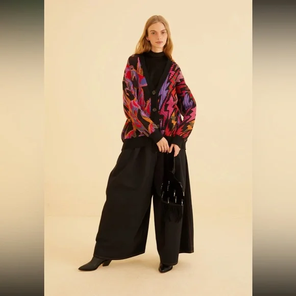 NWT Farm Rio Black Mixed Wild Horses Knit Cardigan - Picture 2 of 5